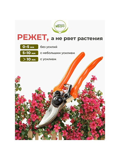 Секатор для срезки цветов, веток, молодых побегов, 200 мм, Инструм-Агро, Цветочный, 010108