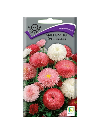 Семена Цветы, Маргаритка, Смесь окрасок, 0.1 г, цветная упаковка, Поиск