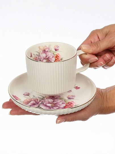 Набор чайный керамика, 12 предметов, на 6 персон, 230 мл, Сиреневая роза, Y4-9741, подарочная упаковка