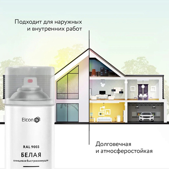 Эмаль аэрозольная, Elcon, универсальная, быстросохнущая, акриловая, глянцевая, белая, RAL 9003, 520 мл