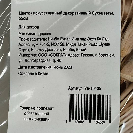 Цветок искусственный декоративный Сухоцветы, 55 см, коричневый, Y6-10405
