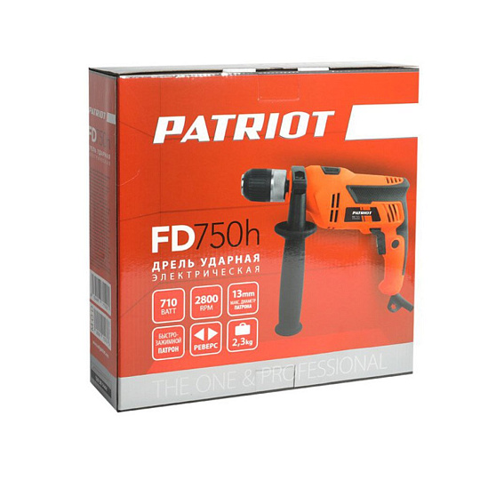 Дрель ударная, Patriot, FD750h, быстрозажимной патрон, 13 мм, 710 Вт, с реверсом, 1 скорость, 0-2800 об/мин