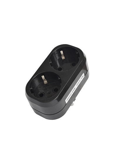 Разветвитель 2 гнезда, с заземлением, плоский, 16 А, черный, UNIVersal, 1933