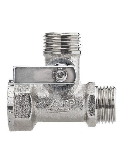 Кран для бытовых приборов, 1/2"х1/2"х1/2", г-ш-ш, латунь, трехходовой, ручка-флажок, шаровой, MasterProf