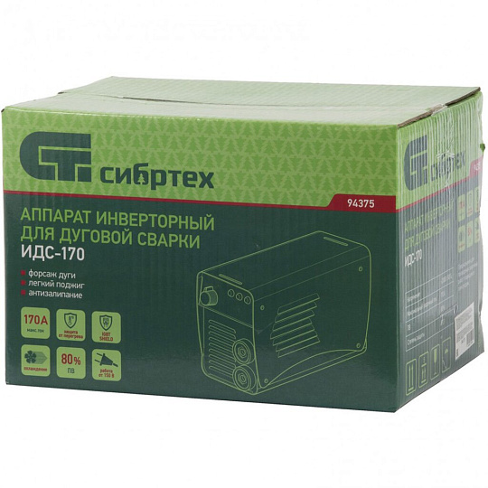 Сварочный аппарат инверторный, Сибртех, ИДС-170, 6 кВт, 170 А, электрод
