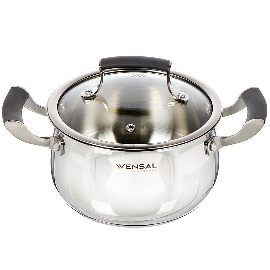 Кастрюля нержавеющая сталь, 2.6 л, крышка стекло, круглая, Vensal, Nouve Accord, VS1516, индукция