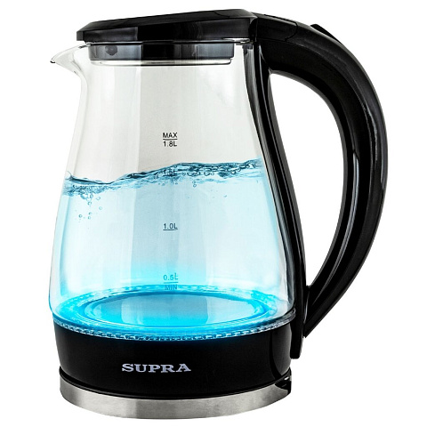 Чайник электрический Supra, KES-1855G, черный, 1.8 л, 1500 Вт, скрытый нагревательный элемент, стекло