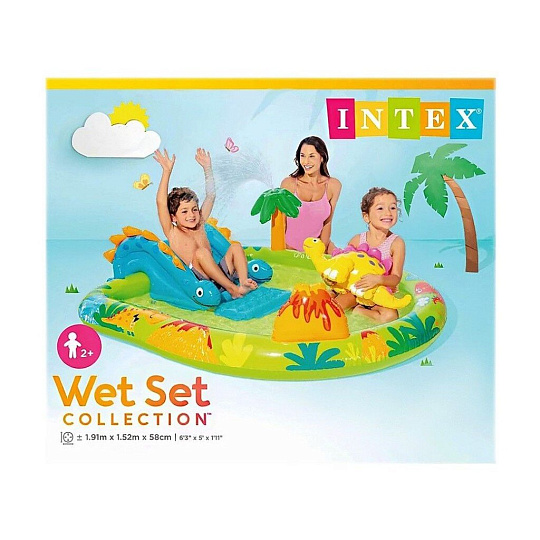Игровой центр-бассейн Intex, 191х152х58 см, Маленький Дино, 57166NP, 143 л, до 54 кг, горка, динозавр