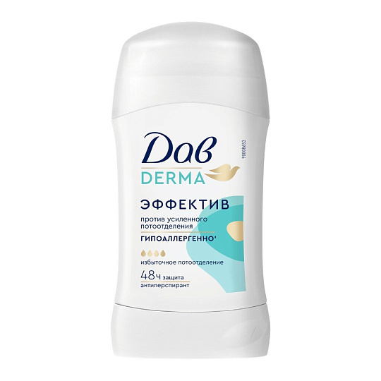 Дезодорант Дав, Derma, BOX P2, женский, эффектив, гипоаллергенный, стик, 40 мл