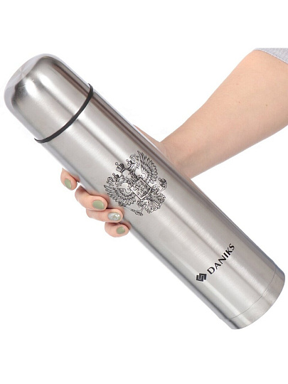 Термос нержавеющая сталь, 1.2 л, узкая горловина, Daniks, колба нержавеющая сталь, серебристый, SL-120Z