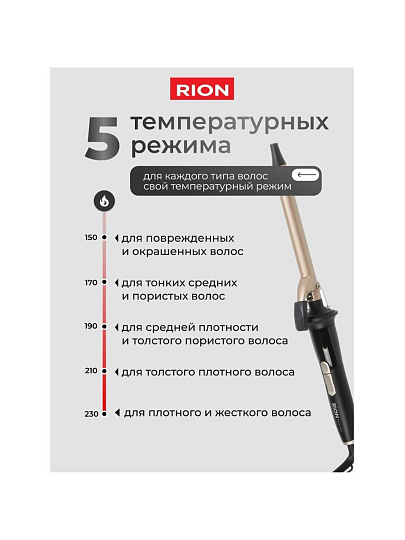Щипцы-плойка Rion, TB-2012-19, 60 Вт, керамическое покрытие, защита от перегрева, 150-230 ℃, черный с пудровым