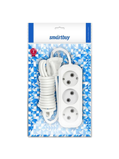 Удлинитель бытовой 3 гнезда, 3 м, ПВС, 2х1 мм², без заземления, Smartbuy, SBE-10-3-03-N