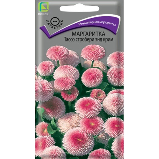 Семена Цветы, Маргаритка, Тассо стробери энд крим, многолетняя, цветная упаковка, Поиск