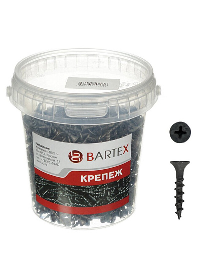 Саморез по дереву и гипсокартону, диаметр 3.5х19 мм, 1500 шт, банка, Bartex