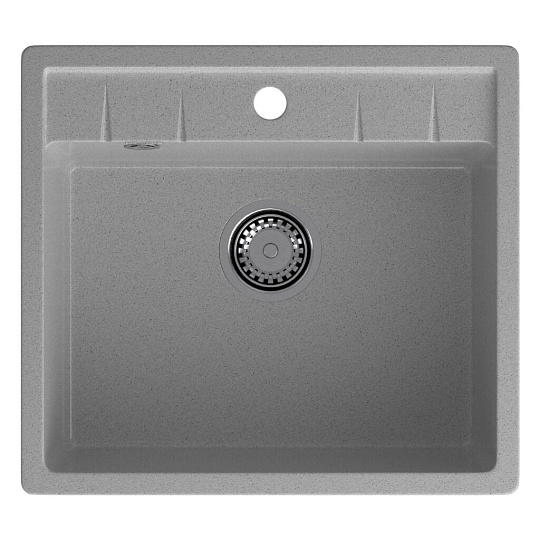 Мойка кухонная врезная, GranFest, Quadro, искусственный мрамор, 558х498 мм, + сифон, серая, GF-Q-561