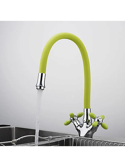 Смеситель для кухни, Frud, гибкий излив, с кран-буксой, зеленый, R44127-6