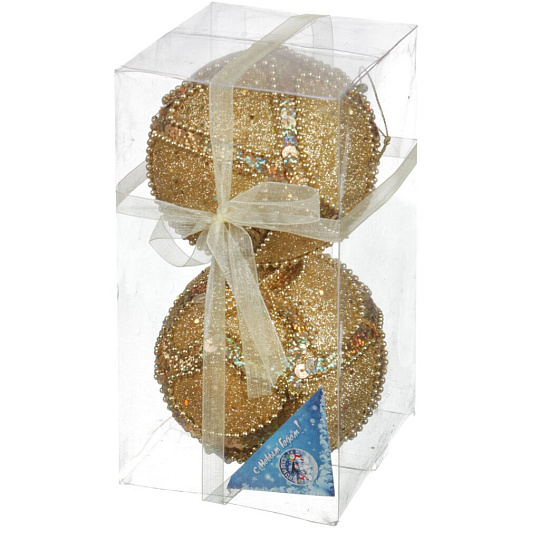 Елочный шар Snowmen, Широкие полосы, паетки, 2 шт, 10 см, пластик, в ПВХ упаковке, Е92267