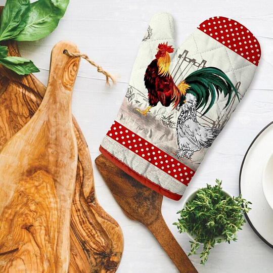 Прихватка-варежка 28х18 см, рогожка, 100% хлопок, 30124-1, МиаКара, Птичий двор, 718488