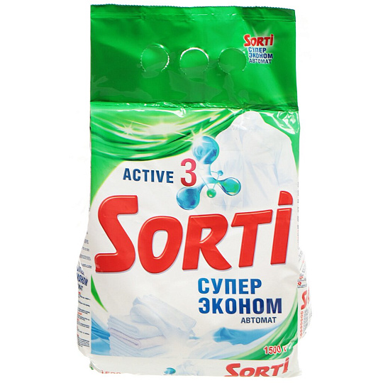 Стиральный порошок Sorti, 1.5 кг, автомат, для белого белья, Супер Эконом