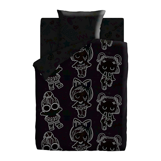 Постельное белье детское 1.5-спальное, простыня 150х214 см, 1 наволочка 70х70 см, пододеяльник 143х215 см, Непоседа, поплин, L.O.L. Surprise! Neon 16265-1/16289-1 651788