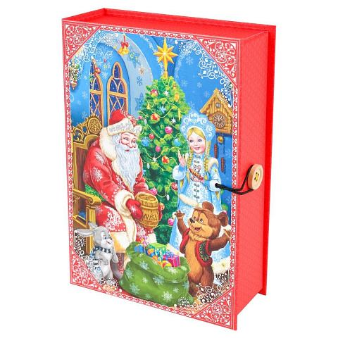 Коробка-книга подарочная бумага, 12х5х18 см, Дед Мороз и его внучка