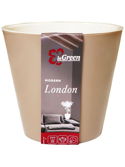 Горшок для цветов пластик, 1.6 л, 16х16 см, молочный шоколад, InGreen, London, ING6204МШОК