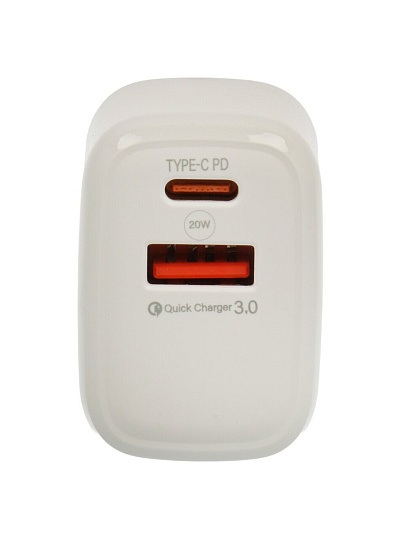 Сетевое зарядное устройство Red Line, NQC-13, 3 А, USB + Type-C, PD 20 Вт, белое, УТ000036039