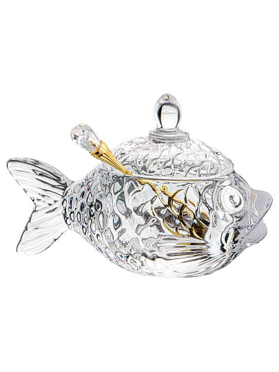 Икорница стекло, Lefard, Muza Рыбка, 110 мл, 15,5х7,5х10, с крышкой, с ложкой, 355-231