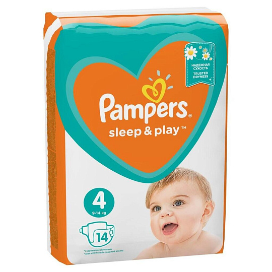 Подгузники детские Pampers, Sleep & Play Maxi, р. 4, 9 - 14 кг, 14 шт, унисекс