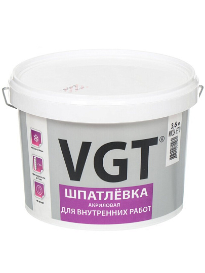 Шпатлевка VGT, акриловая, для внутренних работ, 3.6 кг