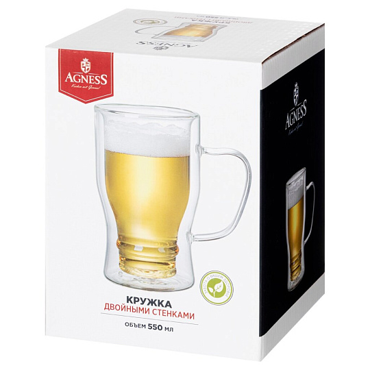 Кружка стекло, 550 мл, Double-Wall, двойные стенки, Agness, 250-162