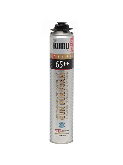 Пена монтажная KUDO, Trend 65++, профессиональная, 65 л, 1 л, зимняя, KUPT10W65++