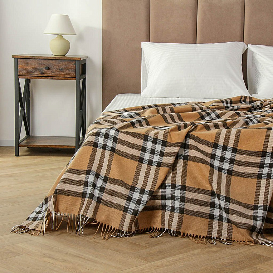 Плед 1.5-спальный, 150х200 см, 15% шерсть, 5% хлопок, 60% полиэстер, 20% ПАН, Vladi, Элис, белый, бежевый, коричневый, рап.1