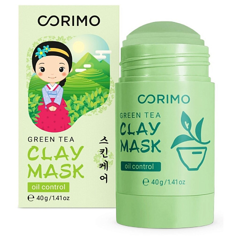 Маска для лица, Corimo, глиняная, для всех типов кожи, с зеленым чаем и алоэ, 40 г, стик