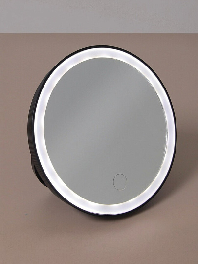 Зеркало настольное, 15 см, пластик, стекло, круглое, с LED-подсветкой, 4xAAA, USB-провод, ЮниLook, 301-256