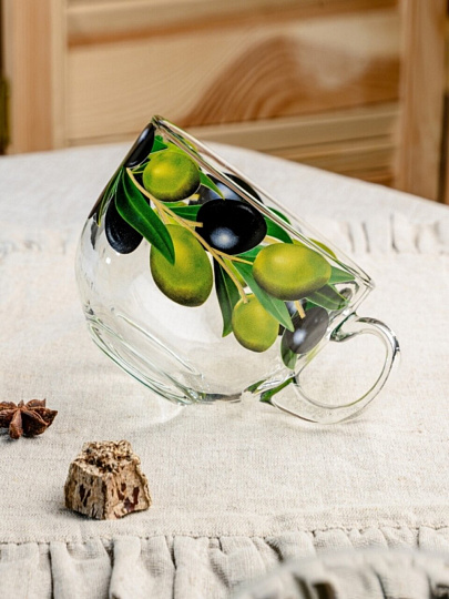 Бульонница стекло, 450 мл, с ручкой, Оливки, Декостек, 2027-Д