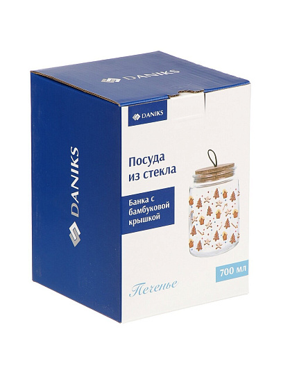 Банка 0.7 л, 10х14 см, с бамбуковой крышкой, Daniks, Печенье