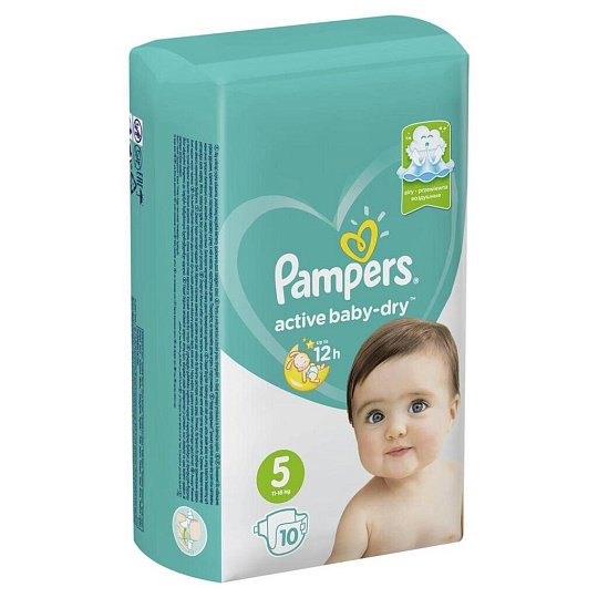 Подгузники детские Pampers, Active Baby Dry Junior, р. 5, 10 - 18 кг, 10 шт, унисекс