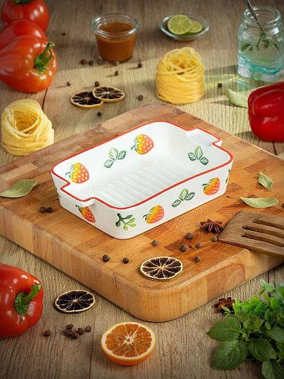 Форма для запекания керамика, 14х22х5 см, прямоугольная, Клубника, Y6-10224