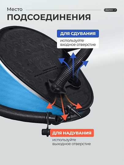 Насос воздушный для надувания и сдувания, ножной, 1.6 л, 3 насадки, Bestway, Air-Step, 62005