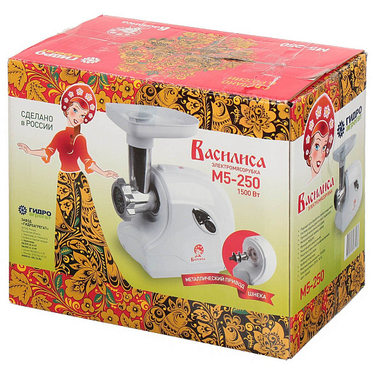 Мясорубка электрическая Василиса, М5-250, 1500 Вт, реверс, 1.7 кг/мин, пластик, защита от перегрева
