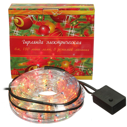 Гирлянда 180 ламп, 6 м, 8 режимов, Дюралайт, Monte Christmas, свет мультиколор, прозрачная, в помещении, сетевая, N8630040