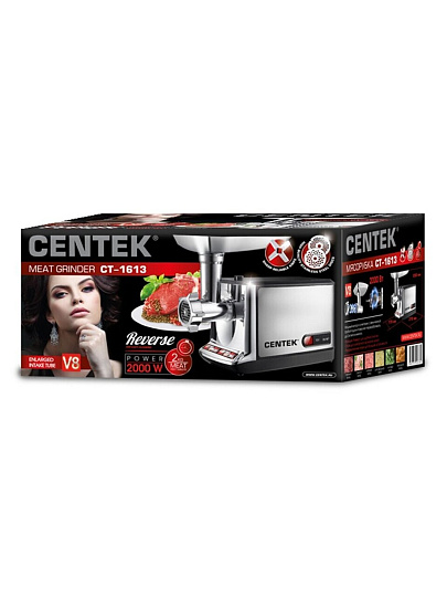 Мясорубка электрическая Centek, CT-1613, 2000 Вт, реверс, 2 кг/мин, пластик, металлический лоток