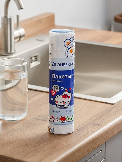 Пакеты для мусора 60 л, 10 шт, 15 мкм, с завязками, Lomberta, 723233