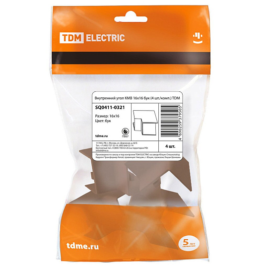 Внутренний угол КМВ 16х16 мм, 4 шт, бук, TDM Electric, SQ0411-0321