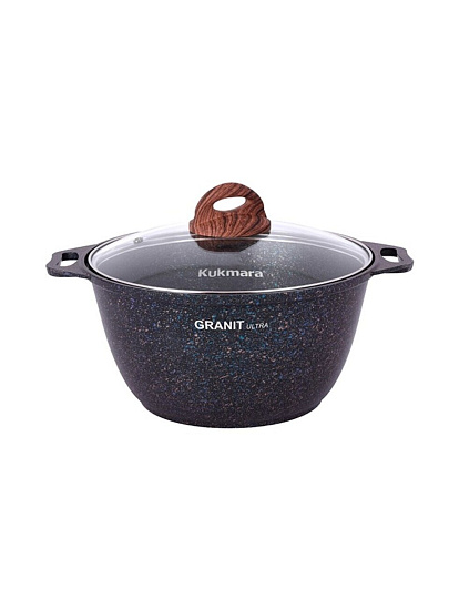 Кастрюля алюминий, антипригарное покрытие, 3 л, крышка стекло, Kukmara, Granit Ultra, кгг32а, синяя