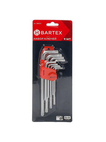 Ключ шестигранный, 9 предметов, Bartex, Г-образный, TORХ, AI-2904003