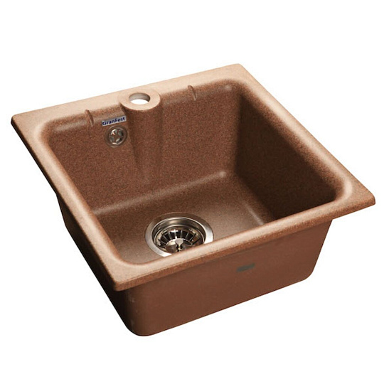 Мойка кухонная врезная, GranFest, Practic, искусственный мрамор, 417х417 мм, + сифон, терракотовая, GF-P420