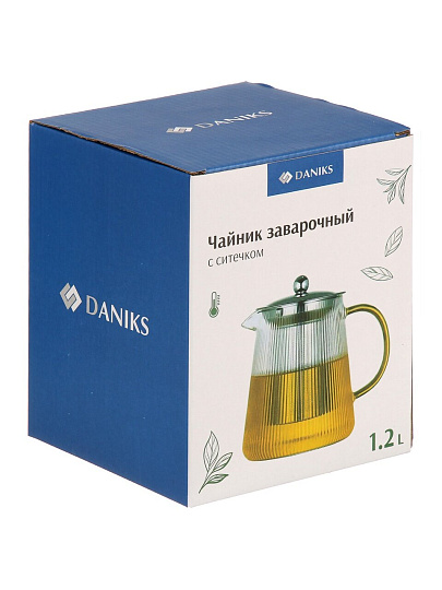 Чайник заварочный стекло, 1.2 л, с ситечком, с металлической крышкой, Daniks, TP1200S