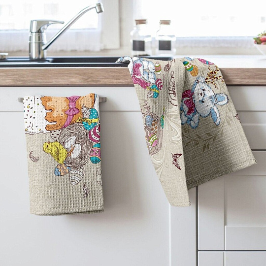 Набор полотенец кухонных 2 шт, 45х60 см, вафельный, 100% хлопок, МиаКара, Светлый праздник, в ассортименте, Россия, 718470